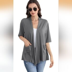 ADANIKI Womens Short Sleeve Open Front Lightweight Cardigan Color Gray Size L